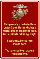 property protected by marine usmc marine corps funny tin sign metal sign metal decor wall sign wall poster wall decor door