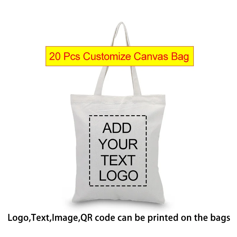 20 Pcs/Lot Custom Canvas Tote Bag Print Logo Text Daily Use Handbag Eco Ecologicas Reusable Shopping Recycle Large Capacity | Багаж и
