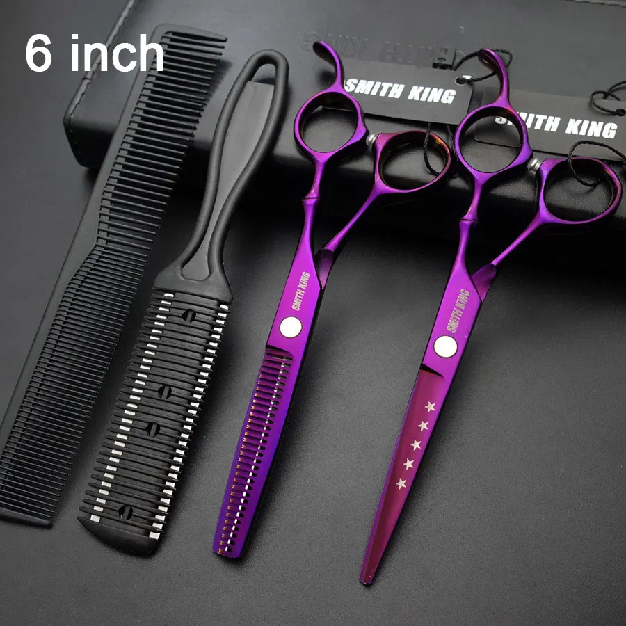 Набор профессиональных парикмахерских ножниц SMITH KING, " /7" ножницы для резки+ филировочные ножницы, парикмахерские ножницы+ комплекты+ расческа - Цвет: 6 inch-violet