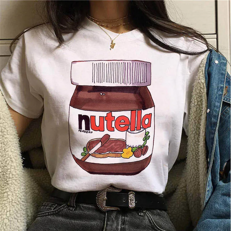 

2021 Summer New Nutella Print T Shirt Women 90s Harajuku Kawaii Fashion T-shirt Graphic Cute Cartoon Female Tshirt