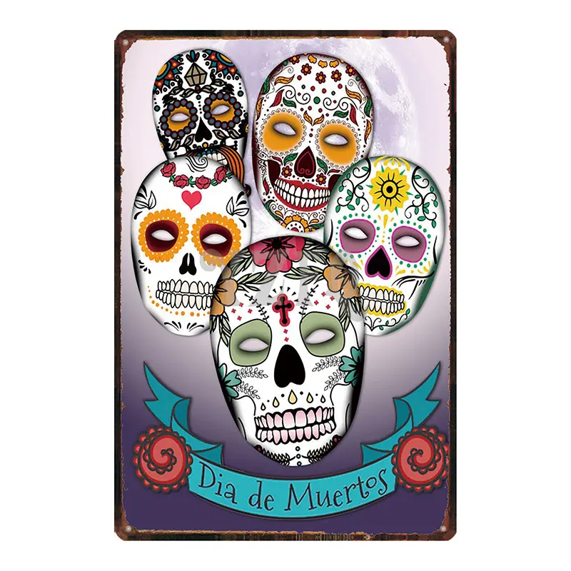 Металлический знак с изображением сахарного черепа потертый шикарный