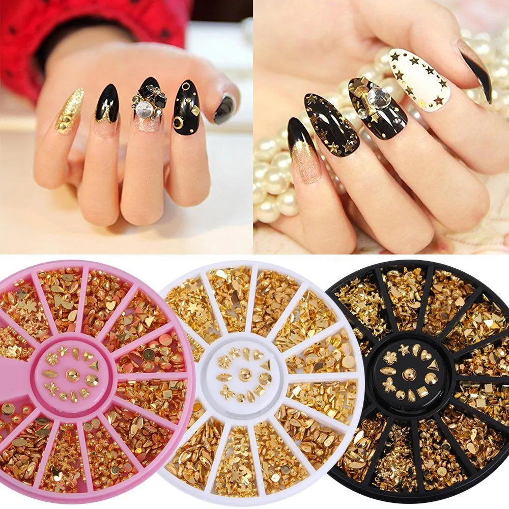 Смешанные размеры металлические заклепки камень ногтей горный хрусталь