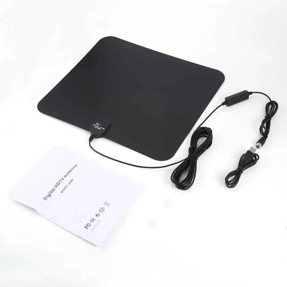 

75Ohm Indoor Digital HDTV 25/35/50 Miles Range Amplified Antenna With Detachable Signal Booster 10ft Cable For Chosing Black