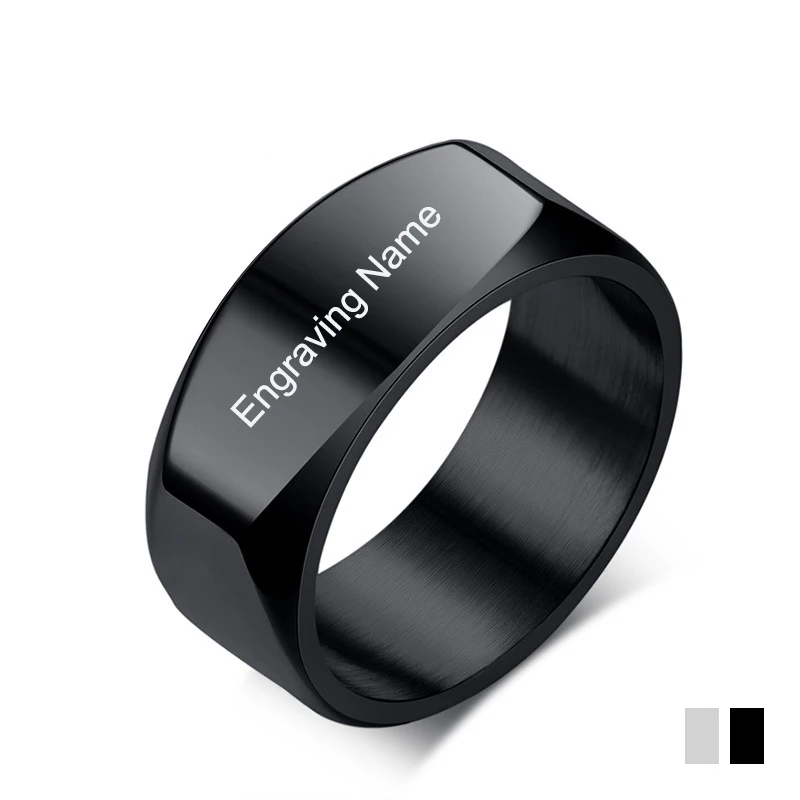 

2019 New Black Men Rings 100% Titanium Steel Men's Personality Engrave Jewelry Wedding Bands Fashion Classic Boyfriend Gift