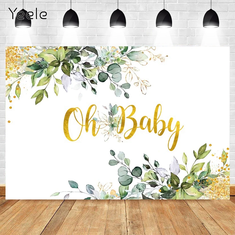 

Yeele Oh Baby Shower Backdrop Photocall Flower Golden Dots Birthday Party Decor Photo For Photography Background Studio Shoot
