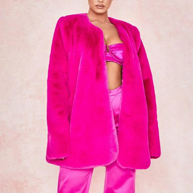 Модный длинный кардиган из овечьего меха с круглым вырезом Женское зимнее теплое