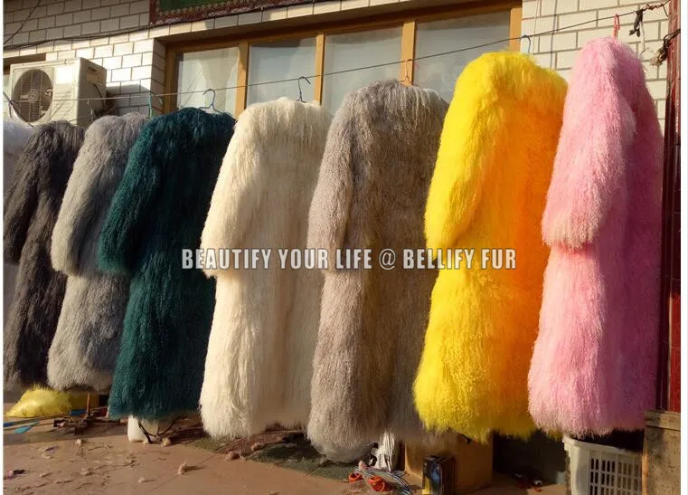 

Classic luxury Women"s Real Lamb fur coats outerwear With big Collar , Vintage Ladies mongolian sheep fur trench coats