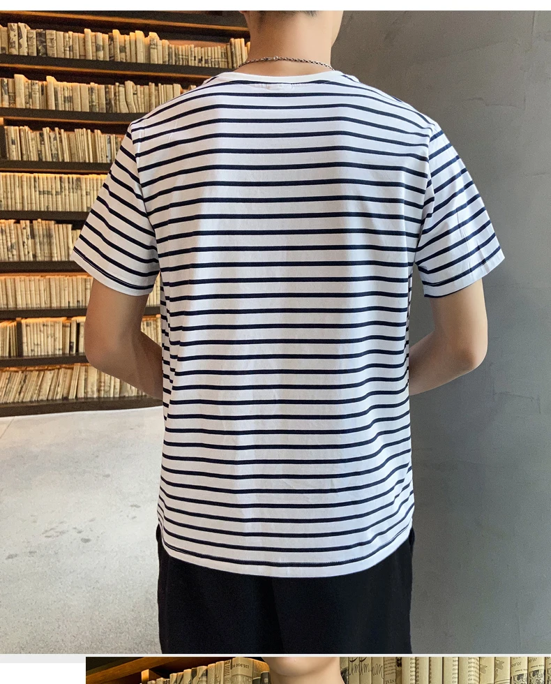 

New Cotton Short-sleeved Men's T-shirt Striped Tops, Summer Men's T-shirts, Comfortable and Fashionable All-match Men's T-shirts