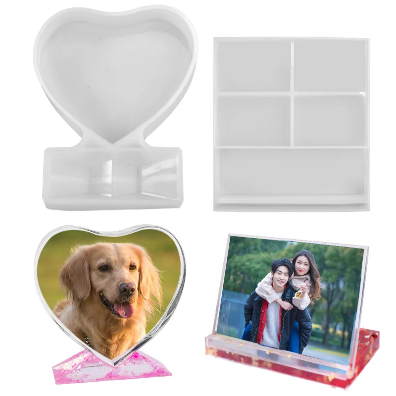 

молд Photo Frame with Base Casting Mold Love Heart/Square Soft Silicone Mould Home Ornament Epoxy Resin DIY Craft Tools J99S