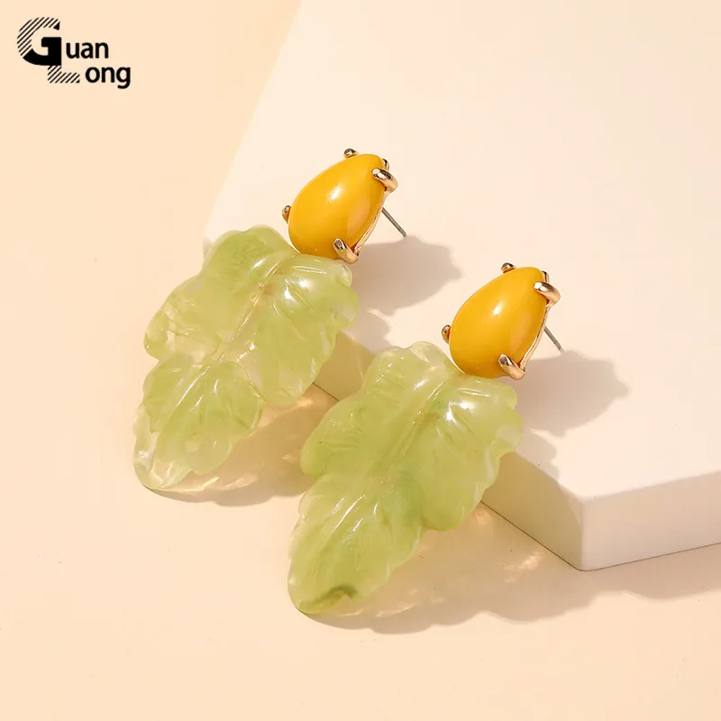 

GuanLong Colorful Resin Leaf Long Drop Earrings for Women 2021 Statement Large Acrylic Dangler Earring for Teen Girls Fashion