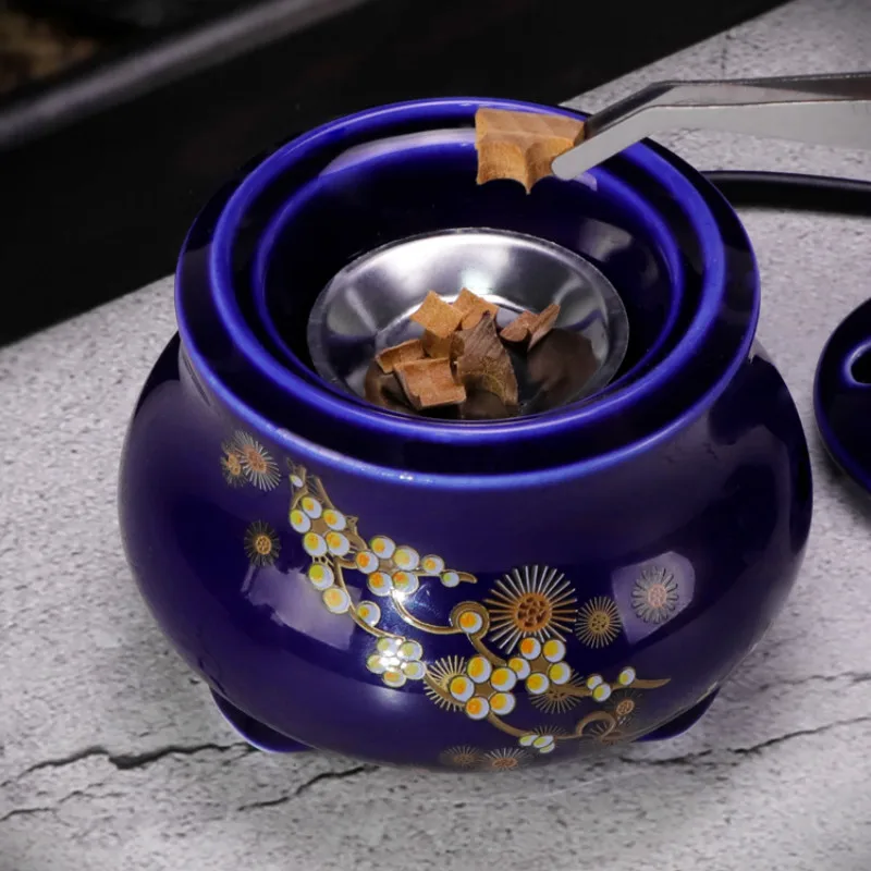 

Ceramic Incense Burner Flower Electric Room Fragrance Aroma Oil Burner Blue Yoga Plate Wierook Houder Insense Holder AC50XL