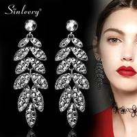 sinleery luxury black cubic zirconia olive leaf long earrings for women wedding party vintage accessories jewelry es173 ssi