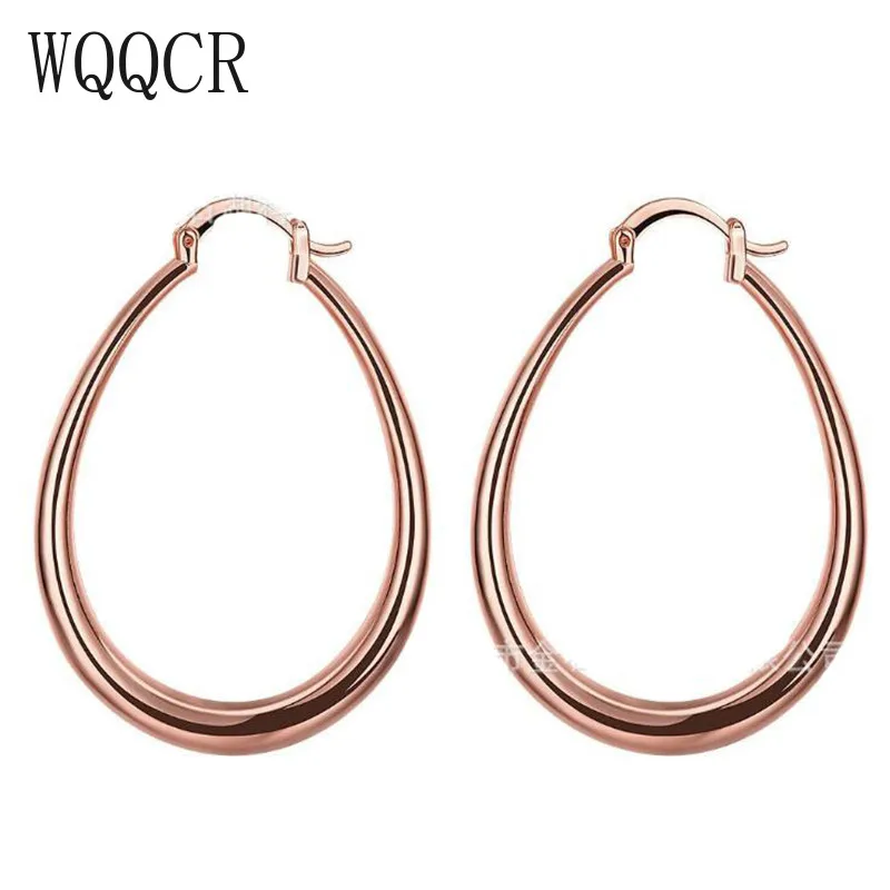 WQQCR распродажа, ювелирные изделия из розового золота, серебряные серьги, модные ювелирные изделия, однотонные u-образные серьги для женщин и мужчин, бесплатная доставка, 925 резьба, 44X33MM