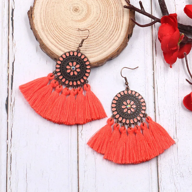 Модные женские серьги с кисточками круглые богемные ретро из сплава модные