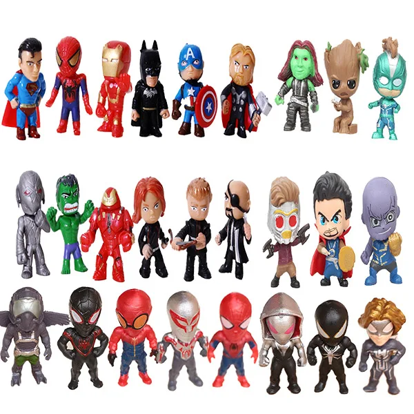 Мстители миниатюры Marvel ПВХ Фигурки Человек-паук Фигурки, детские игрушки Капитан Marvel Бэтмен Человек-паук Халк - Цвет: 26 Pcs 4 CM