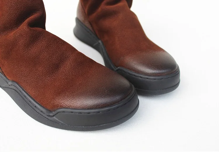 Careaymade-Genuine Leather Thick-soled Women's Shoes Round-toed Original Handmade Single boots Flat-soled Retro Leisure boots