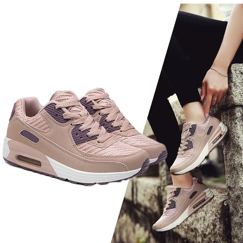 Весенне осенние дышащие сетчатые женские уличные кроссовки на массивном каблуке