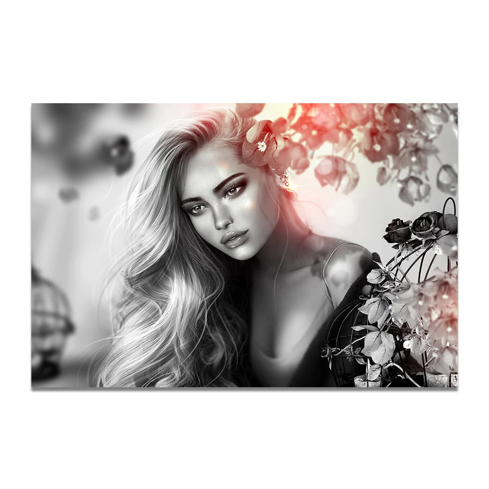 Черно белая женская картина плакаты портреты современная девушка холст
