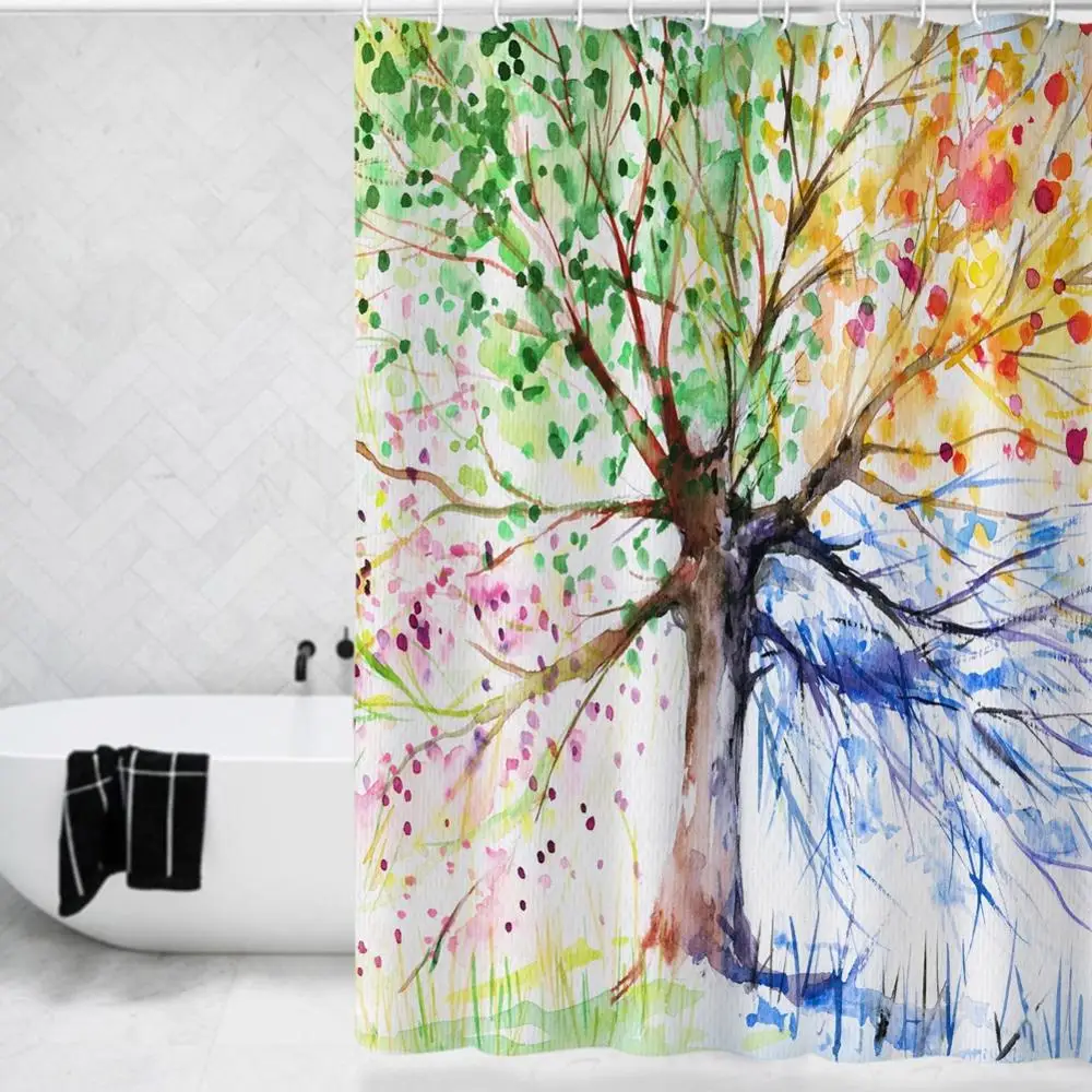 

3D Printed Shower Curtain Waterproof Polyester Multiple Sizes Colorful Tree Bath Products Bathroom Decor with 12 Hooks