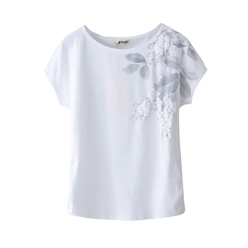 

Женская хлопковая Футболка с круглым вырезом и короткими рукавами, свободная белая Повседневная футболка с принтом размера плюс 4XL, лето 2020