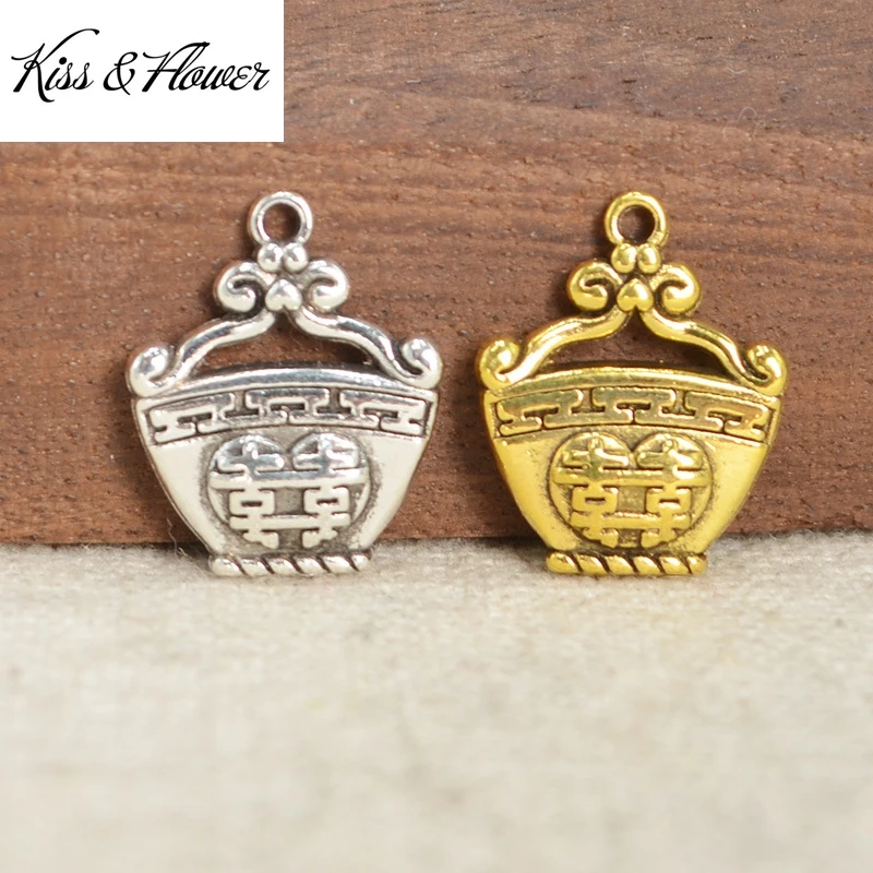 

KISS&FLOWER AC168 Fine DIY Jewelry Making Accessories Findings Fittings Bracelet Necklace Tibetan XI Basket Pendant Charms 2PCS