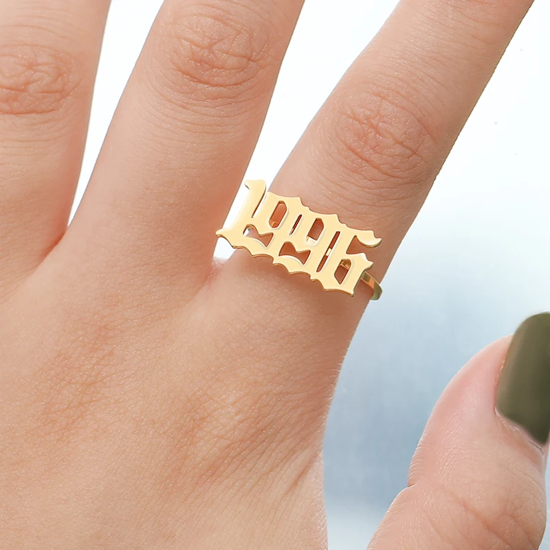 

Stainless Steel Birth Year Ring For Women Men Old English Gold Rings On Fingers Band Gothic Vintage Jewelry 2020 Punk Mujer