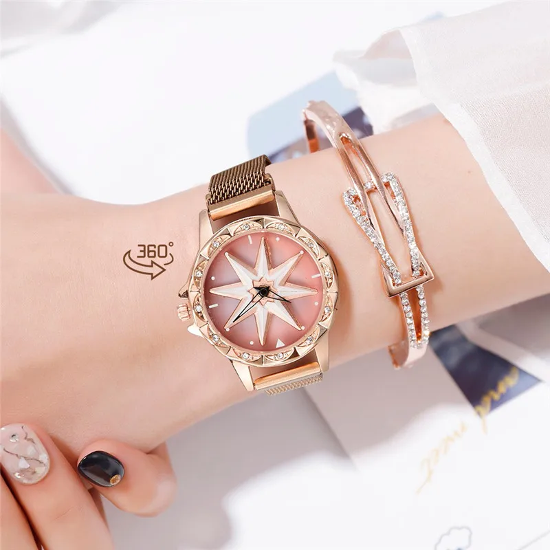 360 градусов вращения женские сетчатые часы с магнитной пряжкой звездное небо
