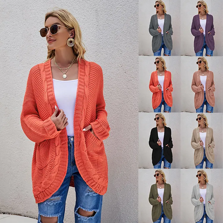 

2021 autumn and winter new rope cardigan fashion large size thick stitch sweater coat women
