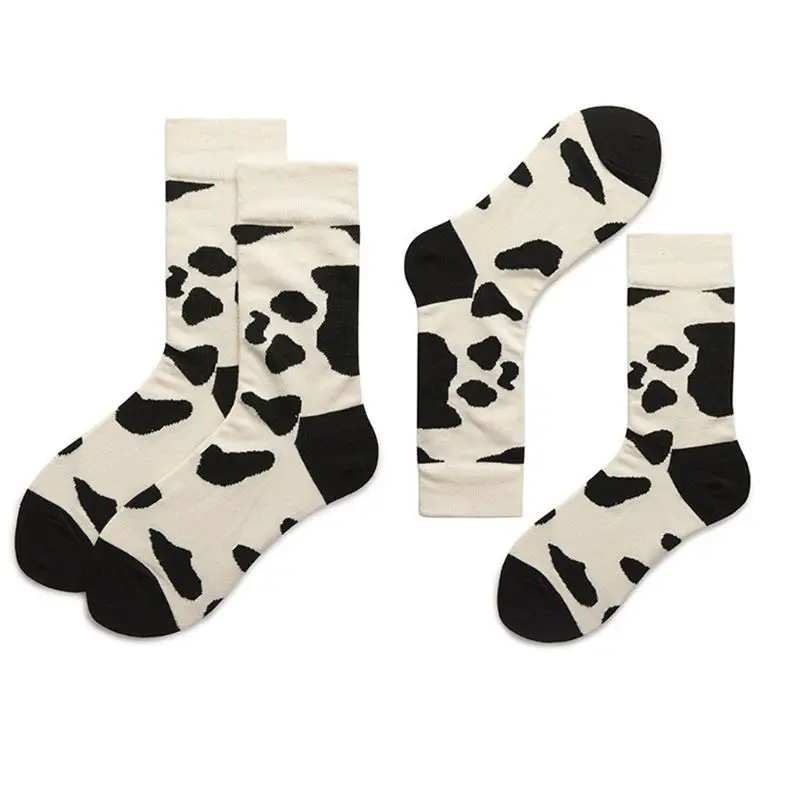 

Japanese Women Men Funny Crew Socks Black White Milk Cow Animal Printed Breathable Harajuku Skateboard Mid Tube Hosiery