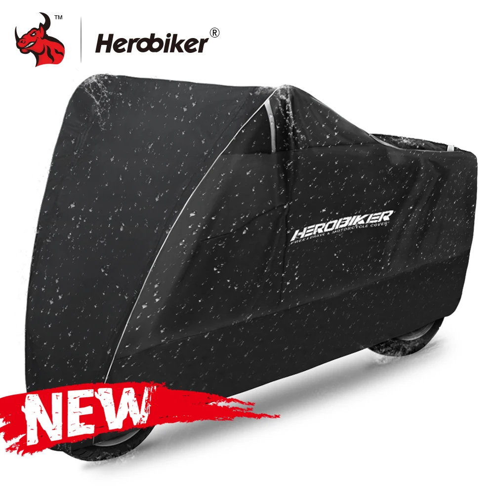 HEROBIKER мотоциклетный чехол водонепроницаемый открытый закрытый скутер крейсеров Уличный спорт велосипед крышка УФ Защита мотоцикл Дождевик - Цвет: MCZ002 Black