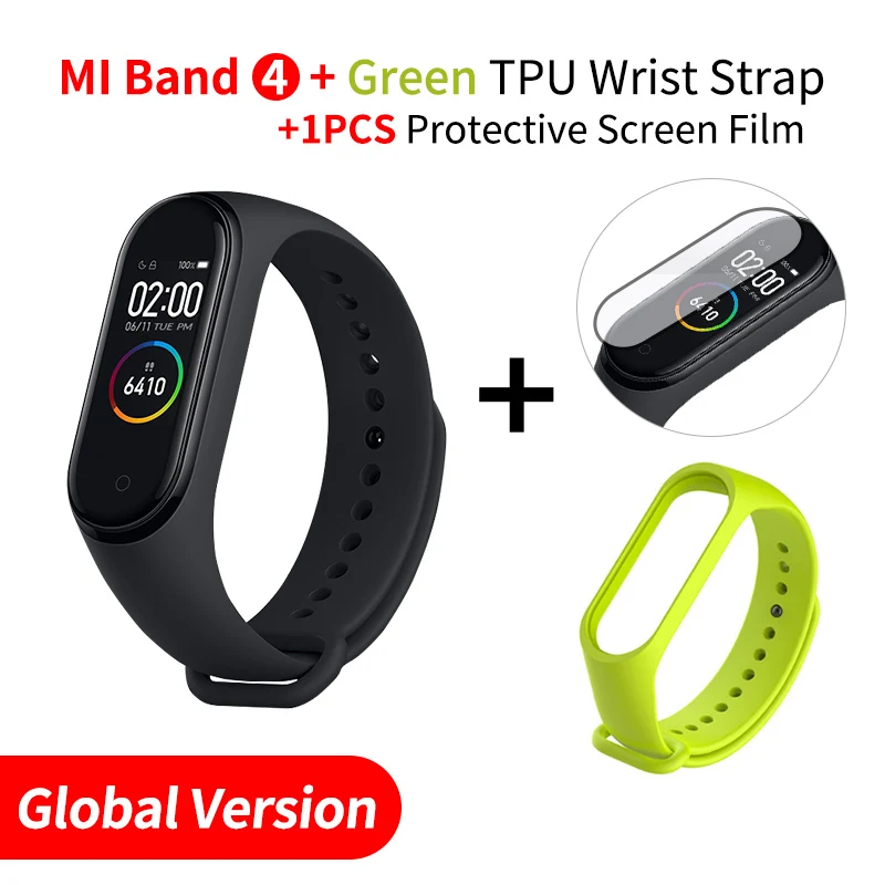 EN Add Green Strap Xiaomi mi-браслет 4, умный Браслет mi Band 4, фитнес-браслет, цветной AMOLED экран, Bluetooth 5,0, спортивный, водонепроницаемый - Цвет: EN Add Green Strap
