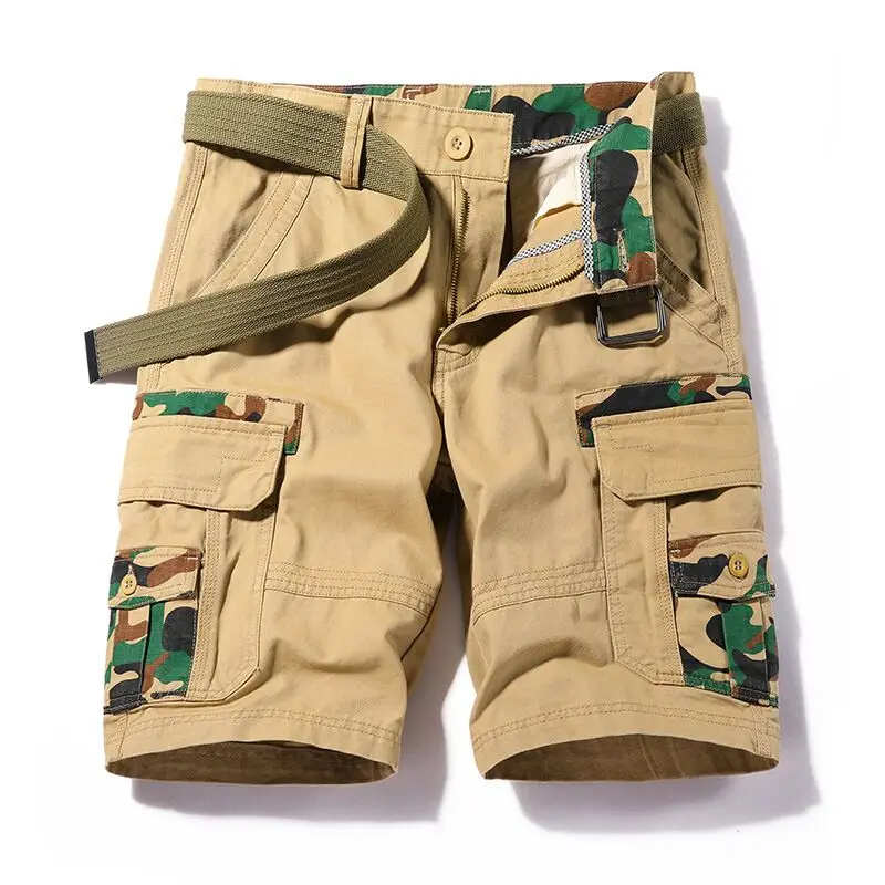 

Men's summer new simple versatile shorts Casual knee length stretch pants belt present