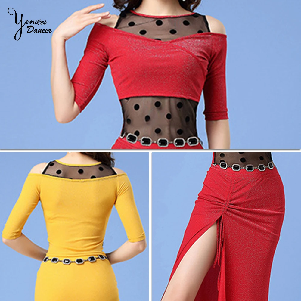 Женский костюм для танца живота Короткие топы популярных цветов в горошек с
