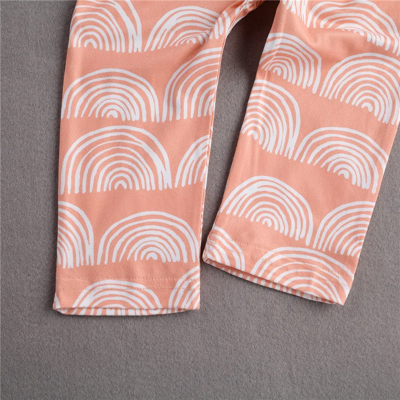 

2Pcs Clothes Set Toddle Baby Girl Long-sleeved Fresh Solid Color Pullover T-shirt Rainbow Printing Orange Long Pants 1-4Y