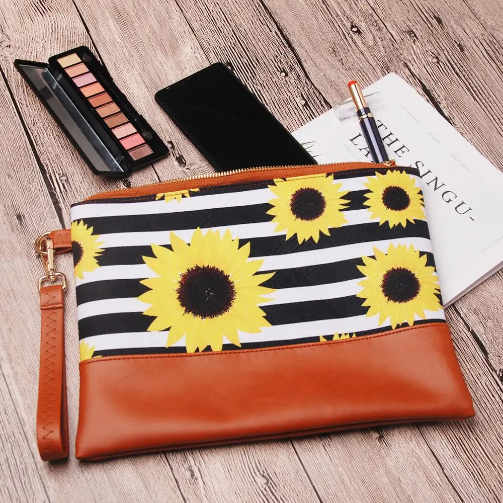 

Stripes Sunflower Wristlet Clutch Black Stripes Day Clutches Canvas Sunflower Coin Purse DOM1061616