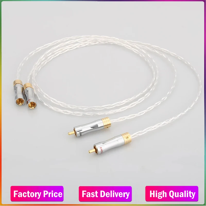 

Hifi 8N OCC Copper Silver Plated RCA to RCA Cable RCA plug to rca Male audio Cable