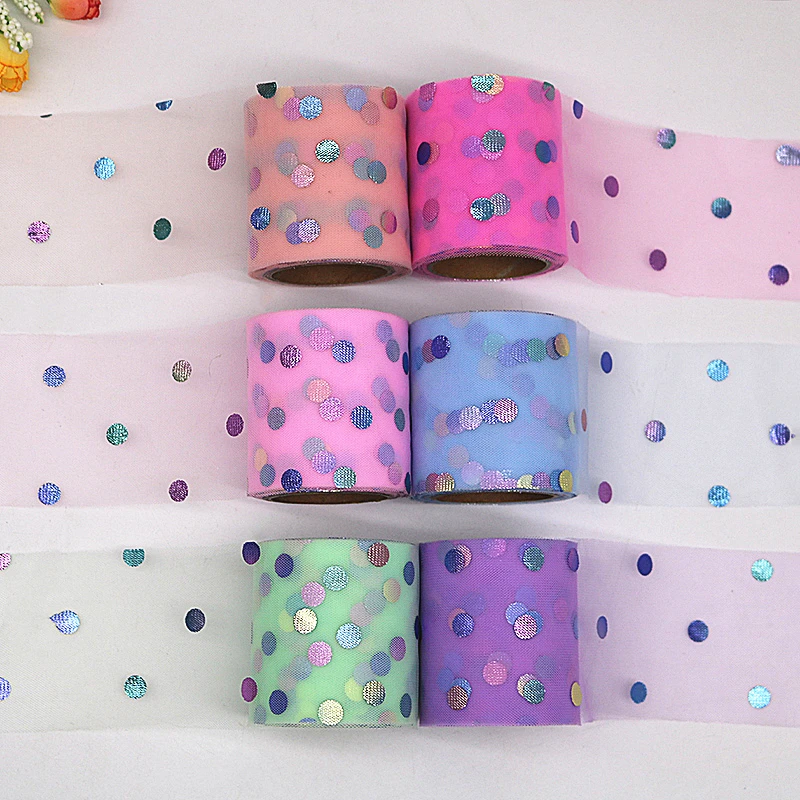 Тюль в красочный горошек 6 см 10 ярдов блестящая круглая тюль с блестками рулоны