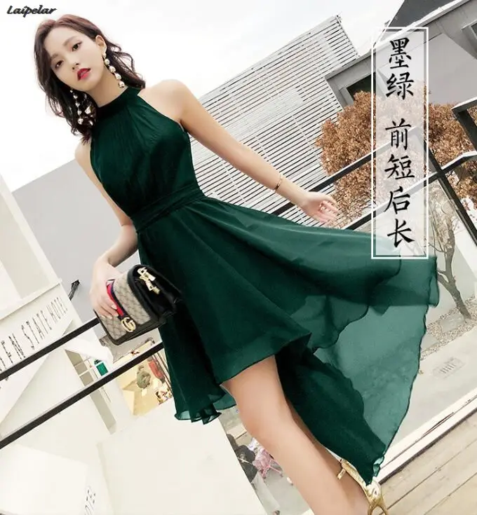 short green 2XL размера плюс платья новая женская одежда пляжные богемные напольные Длина длинное платье галстук Талия Без Рукавов v-образный вырез шифоновое платье пояс - Цвет: short green