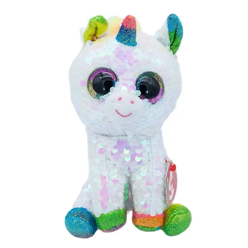 

15CM Ty Beanie Big Eyes Reversible Sequin White Unicorn Glittering Soft Plush Stuffed Doll Toy Child Birthday Christmas Gift