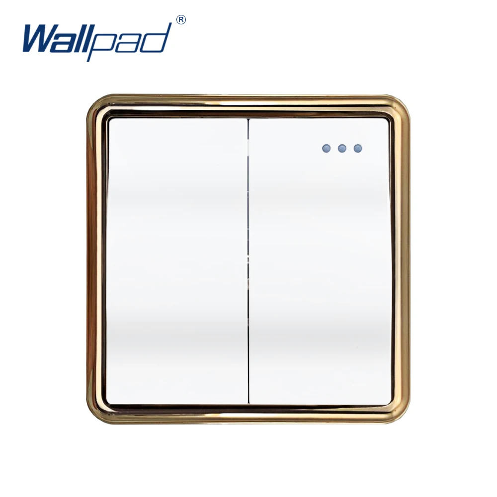 

New Arrival Wallpad 2 Gang 1 Way Wall Light Switch Large Wave Button Gold Panel Rocker Switches