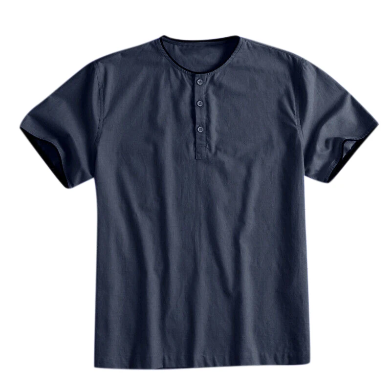 

Men's Shirt O-neck Solid Color Short-sleeved Cotton and Linen T-shirt Male Summer Casual Simple Cooler Pullover Shirt Blouse