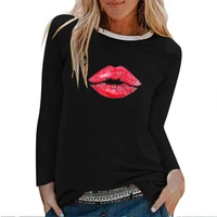 red lips print long sleeve t shirts women autumn winter tops for women graphic t shirts streetwear white o neck camisetas mujer