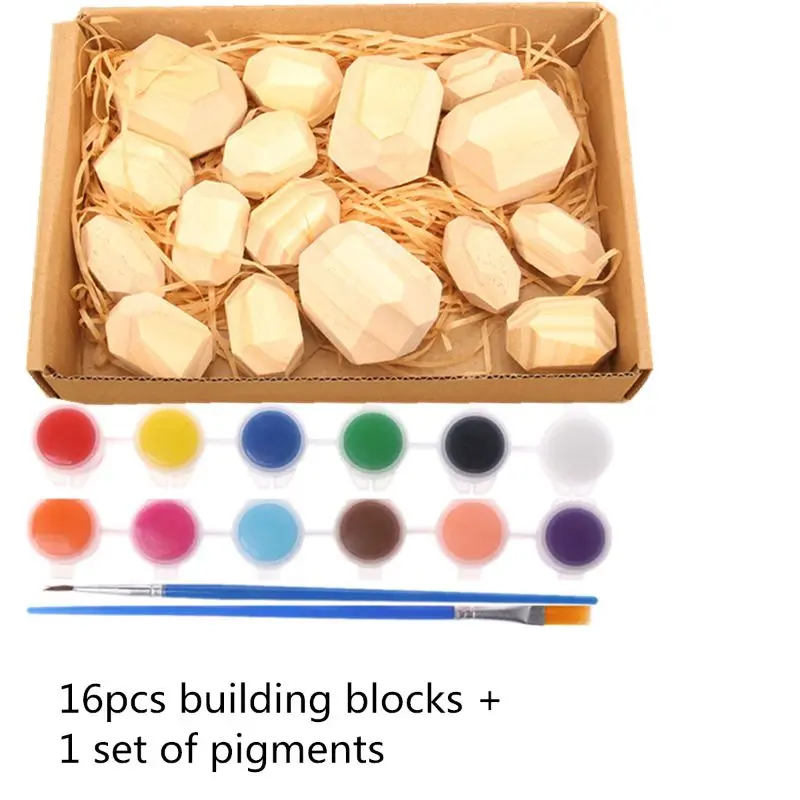 

DIY Color Wooden Stone Building Block Educational Toy Stacking Game XX9E