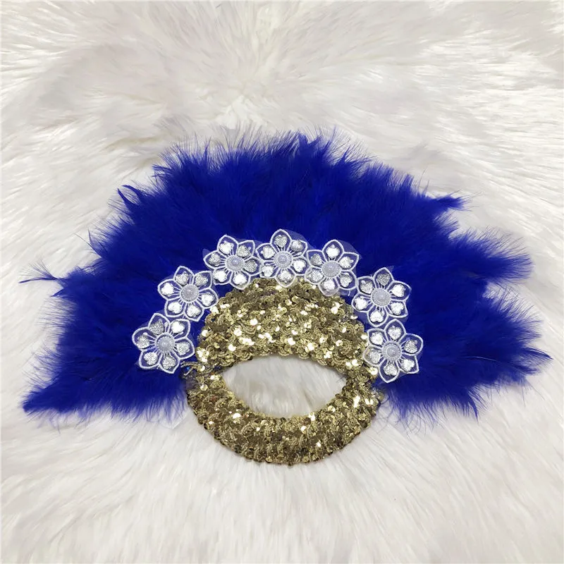 

1 шт., Африканский ручной вентилятор для женщин, турецкое перо, для свадебной вечеринки, с блестками, с двойной боковой ручкой, для танцев