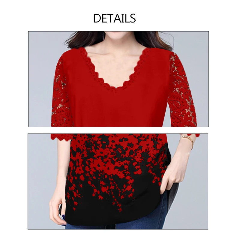 5XL Plus Size Female T-Shirt Vintage Floral Print T-shirts For Women Sexy Hollow Out Lace Womens Tunic Casual Half Sleeve Tops | Женская