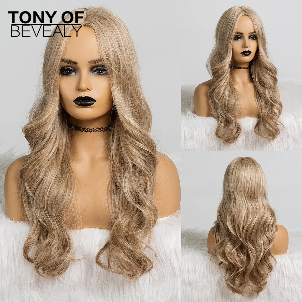 Длинные волнистые парики синтетические средней длины из естественных светлых