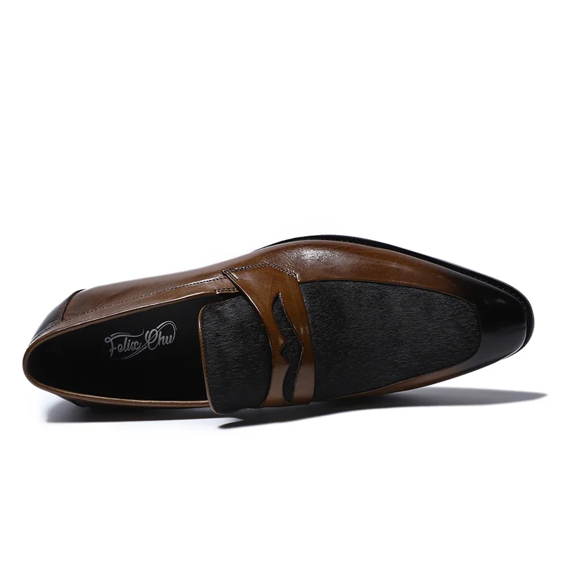 FELIX CHU 2020 Brand Designer Men Brown Penny Loafers Patchwork Genuine Leather And Horsehair Casual Slip On Black Dress Shoes | Обувь