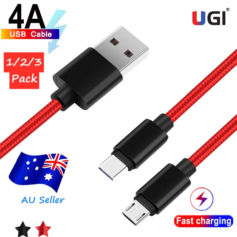 

UGI AU STOCK 1/2/3 Pack 4A Fast Charging Cable QC3.0 Type C USB C Micro USB Cable For Samsung Xiaomi OnePlus Pixel HTC Android