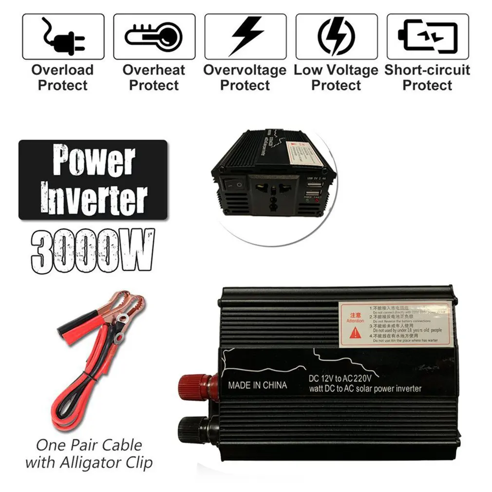 

3000W High Power 12V To 220V Power Inverter With USB Port High Conversion Inverter Without Battery Power Converter