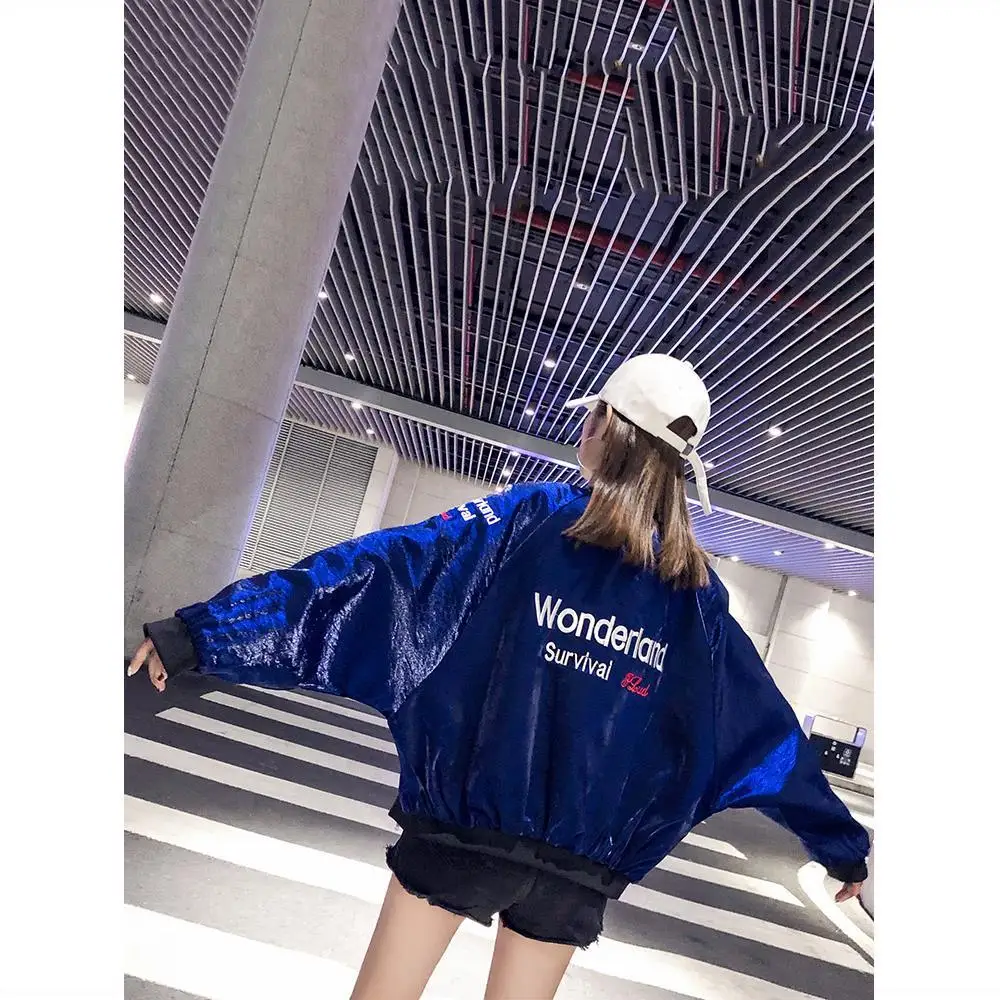 

Spring and autumn new bright embroidered hip hop style Baseball Jacket for female students